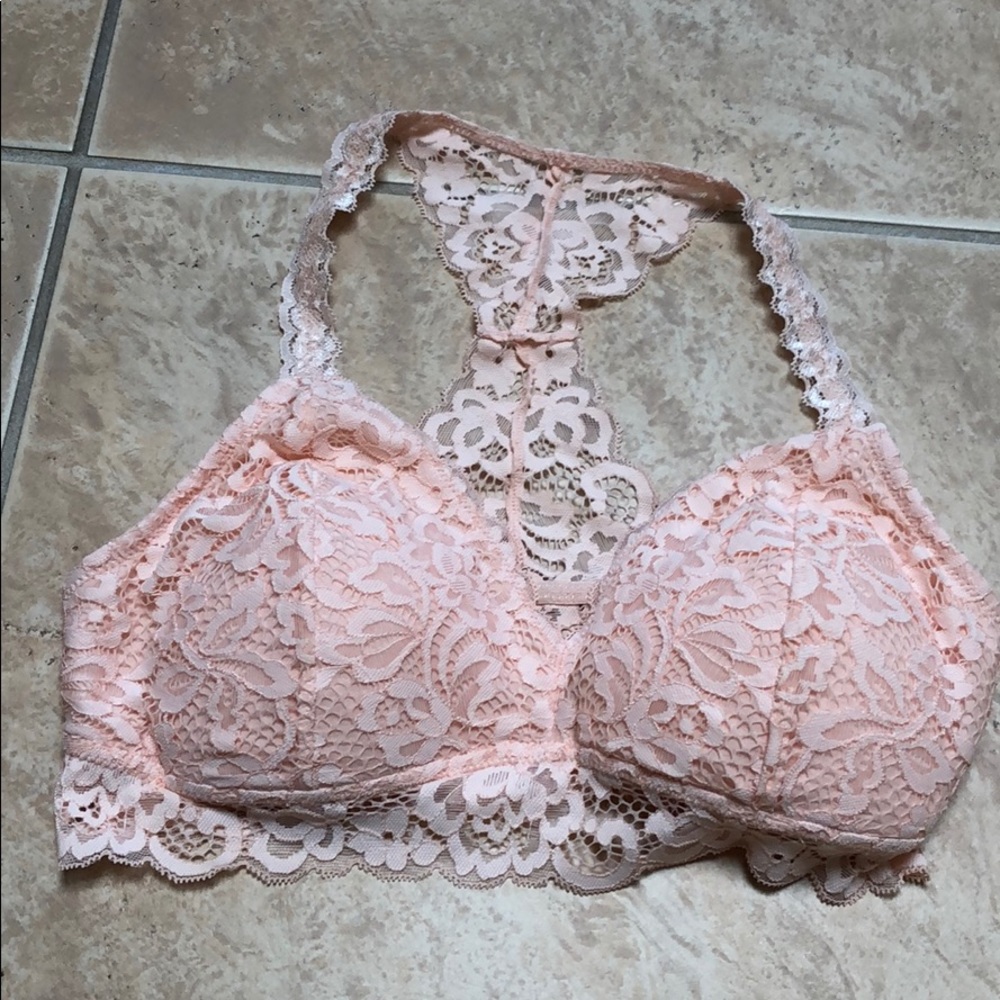 Peach, lacy racer back bra, medium